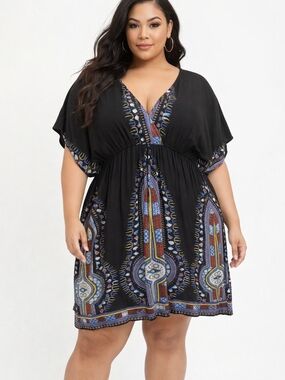 Lapogee 3XL Boho Babydoll Shirt Sleeve Dress  Dashiki Tribal Rodeo Travel Gypsy